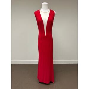 Jovani Plunging V-Neck Sleeveless Fitted Maxi Evening Dress Red Women's Size 2